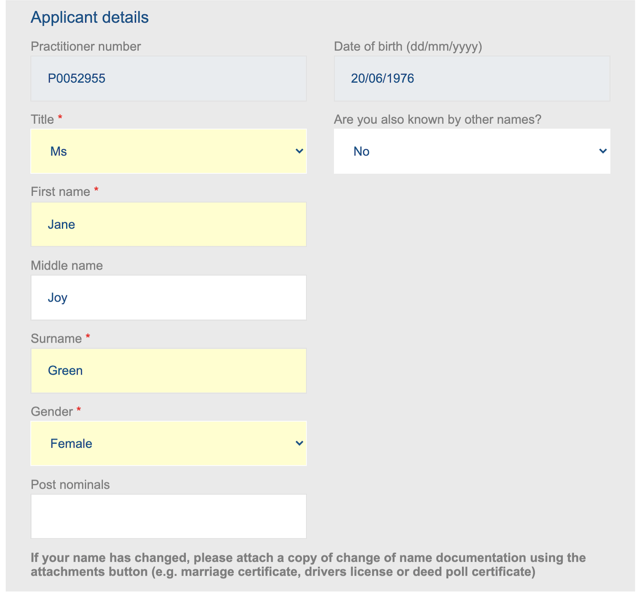 Applicant details