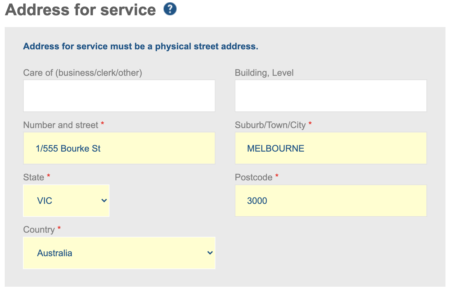 Address for service