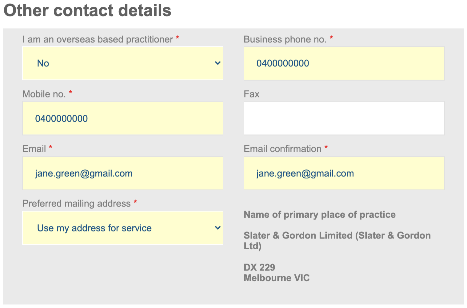 Other contact details