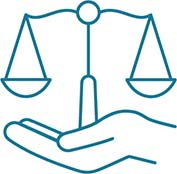 Justice scales held up by a hand
