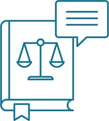 Image of a book with justice scales on it denotes legal advice 