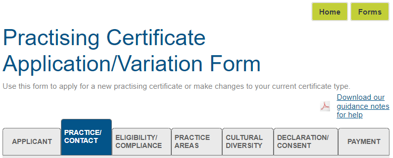 Practice contact tab