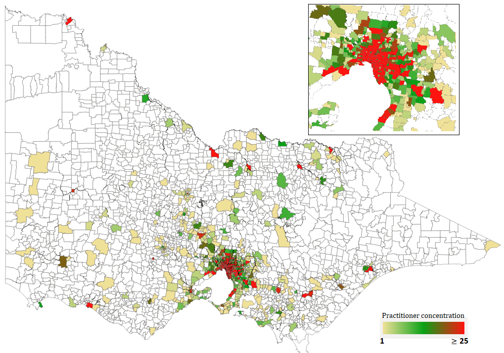 Where lawyers are located in Victoria - Map